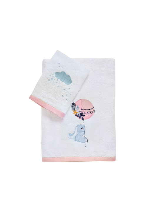 Das Home Σετ Βρεφικές Πετσέτες 2τμχ Rabbit Ballon Pink, White Βάρους 420gr/m²