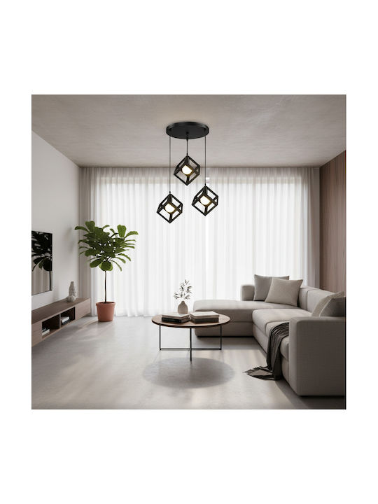 Pakketo Kibe Adjustable Pendant Light Black with Socket E27 48x28cm
