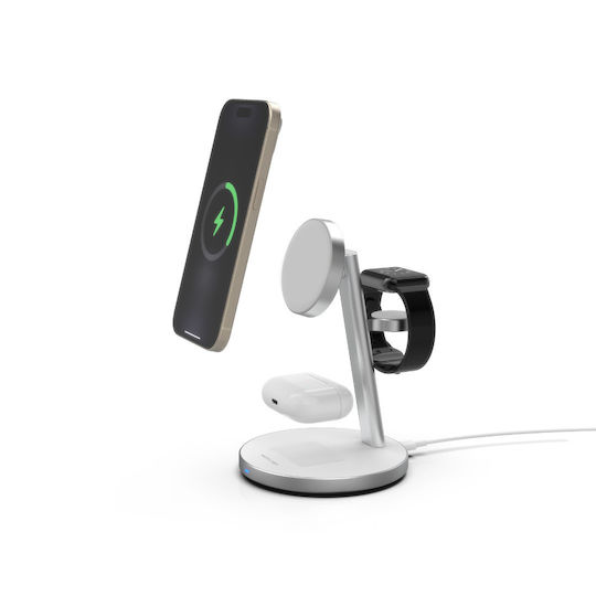 Mobile Origin Ασύρματος Φορτιστής Qi2 GaN με Θύρα USB-C και Καλώδιο USB-C - USB-C 35W Λευκός (PowerStand 3in1)