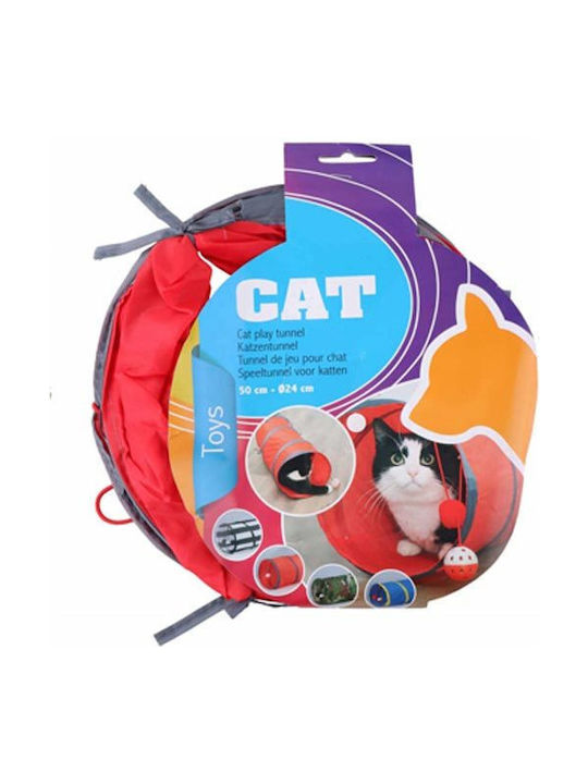38828 Katzenspielzeug Tunnel Rot mit Spielzeug 50x24cm