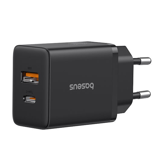 Baseus Charger Without Cable with USB-A Port and USB-C Port 30W Power Delivery Blacks (Cube)