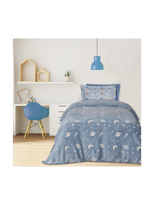 Das Home Κουβέρτα Fleece Space 4899 Φωσφορίζουσα Blue, White 160x220εκ.