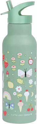 A Little Lovely Company Kids Water Bottle Thermos Stainless Steel with Straw Green 500ml