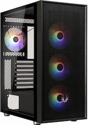 BitFenix Ares Гейминг Midi Tower Компютърна кутия със странично прозорче и RGB осветление Черно