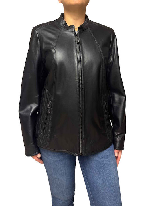 MARKOS LEATHER Women's Short Lifestyle Leather Jacket for Winter BLACK