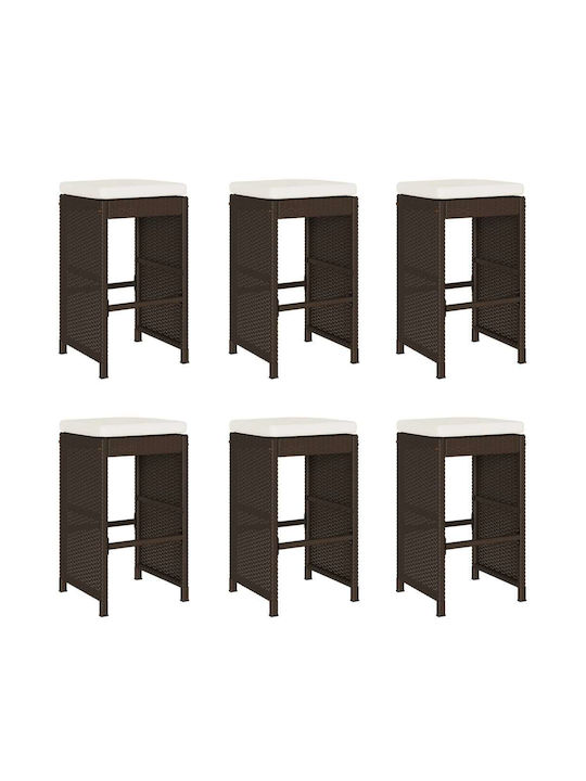 Hocker für Bar Für den Außenbereich Rattan mit Kissen Coffee 6Stück 40x40x76cm