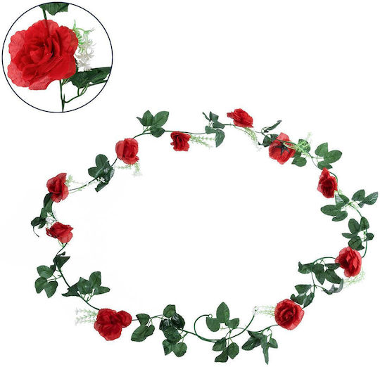 Globostar 78129 Künstliche Hängepflanze Dekorative Blumengirlande 10 Rote Rosen & Grünes Laub M20 X H220 X W20cm