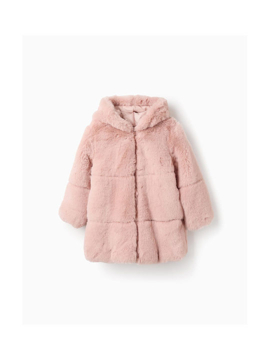 Zippy Kids Fur Coat Long with Hood Pink