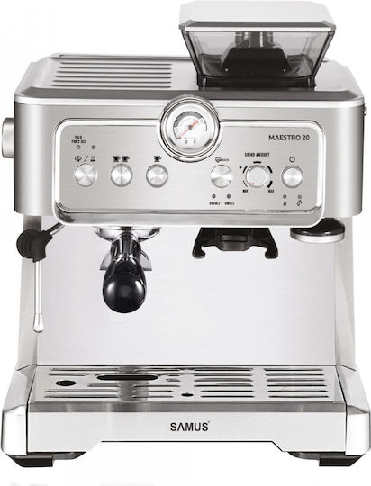 Samus Maestro 20 Automatische Espressomaschine 1350W Druck 20bar mit Mahlwerk Silber
