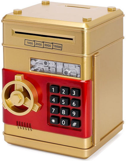 Cutie de valori metalică Zola cu activare prin pin, sunete și lumină, 19x13.5x12 cm, culoare aurie