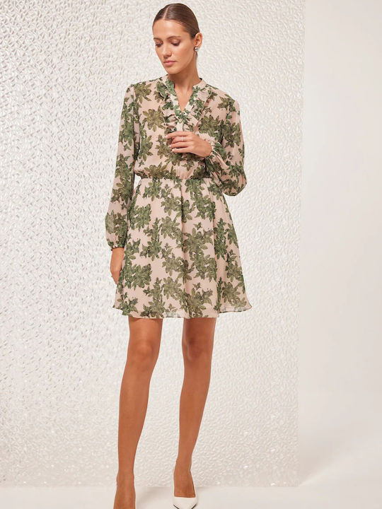 Enzzo Mini Shirt Dress Dress with Ruffle Olive