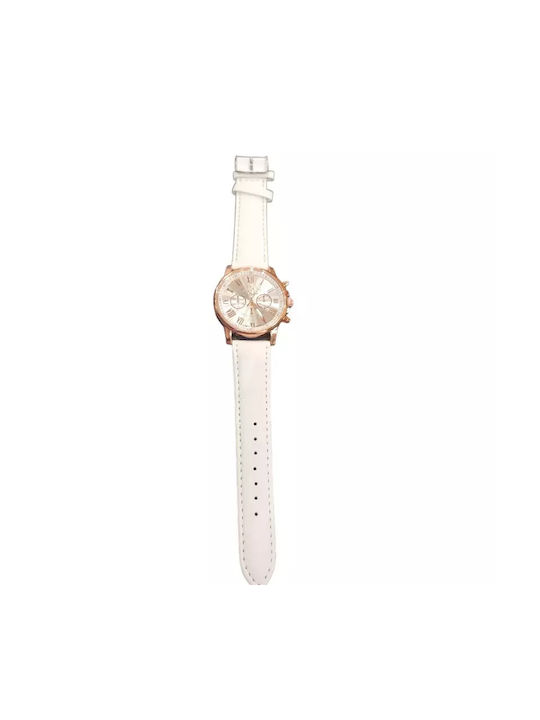 Watch with White Leather Strap