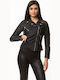 Women's Short Biker Artificial Leather Jacket for Winter Black