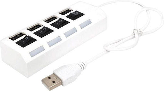 Активен USB 2.0 хъб Zola 4 порта, съвместим с интерфейси 1.1 и 1.0, пластмасов, 10.5x3x2 см, бял