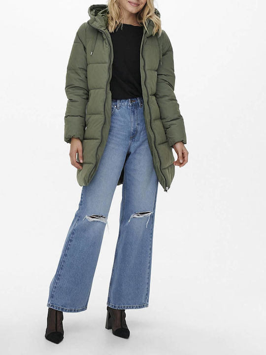 Only Lang Damen Puffer Jacke für Winter Grape L...