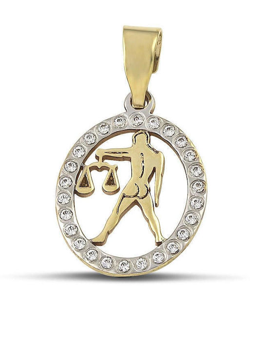 Themelidis Jewels Кристал Зодиакален Знак Везни от Жълто Злато 9 Карата с Зиркон
