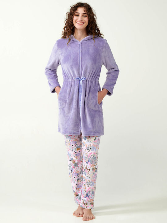 Vamp Χειμερινή Γυναικεία Fleece Ρόμπα Lavender Sweet
