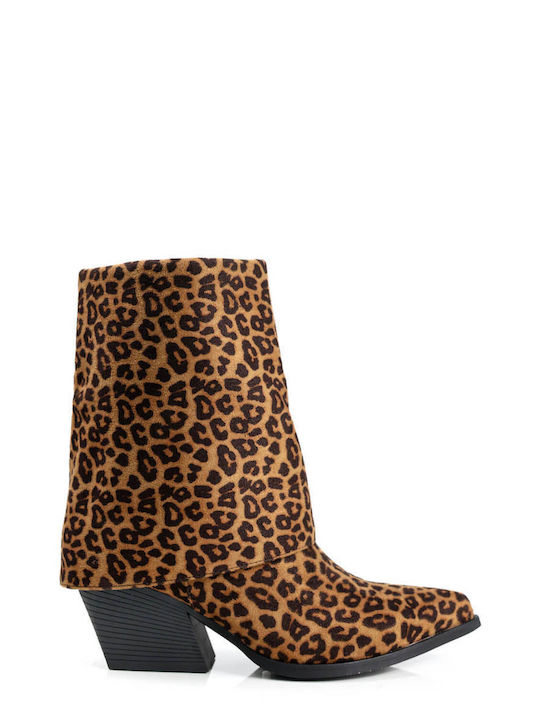 Cizme Western Leopard cu Toc Pătrat