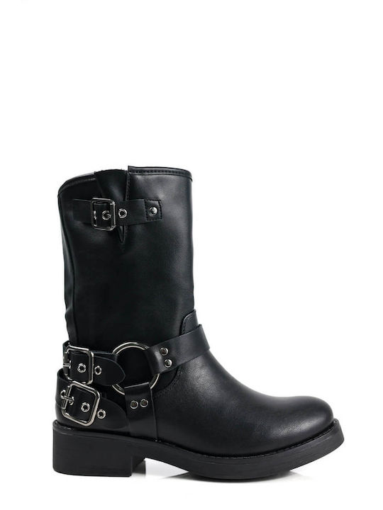 Black Low Ankle Boots with Double Buckles