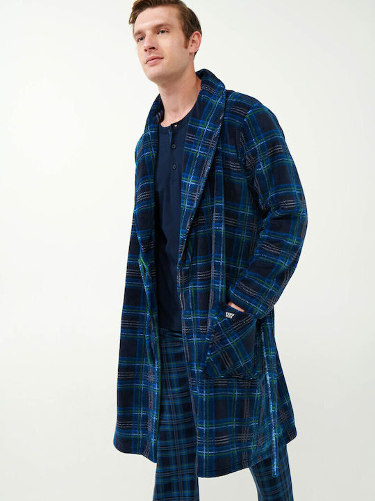 Vamp Χειμερινή Ανδρική Ρόμπα Fleece Blue