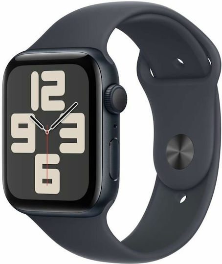 Apple Watch SE 2024 Aluminum 44mm Waterproof with Heart Rate Monitor (Midnight with Midnight Sport Band - S/M)