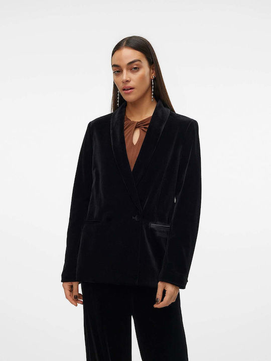 Vero Moda Γυναικείο Βελούδινο Σακάκι Μαύρο