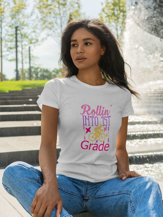 Rollin' Into 1st Grade T-shirt White Cotton