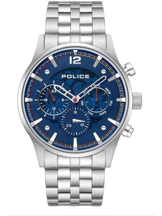 Police Driver Ii Ανδρικό Ρολόι 43mm Μπαταρίας με Ασημί Μεταλλικό Μπρασελέ