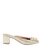 Leder Mules mit Chunky Niedrig Absatz in Gold Farbe
