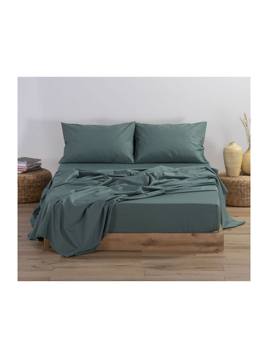 Nef-Nef Homeware Cearșaf King Size cu Elastic 180x200+30cm. Basic Verde