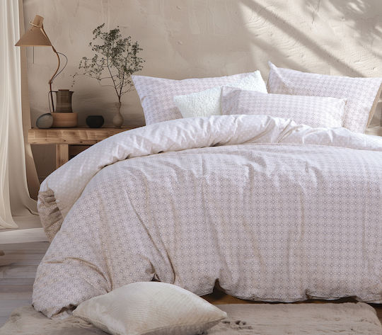 Nef-Nef Homeware Bettbezug-Set Baumwolle Übergröße mit 2 Kissenbezügen 240x230 Module Ecru