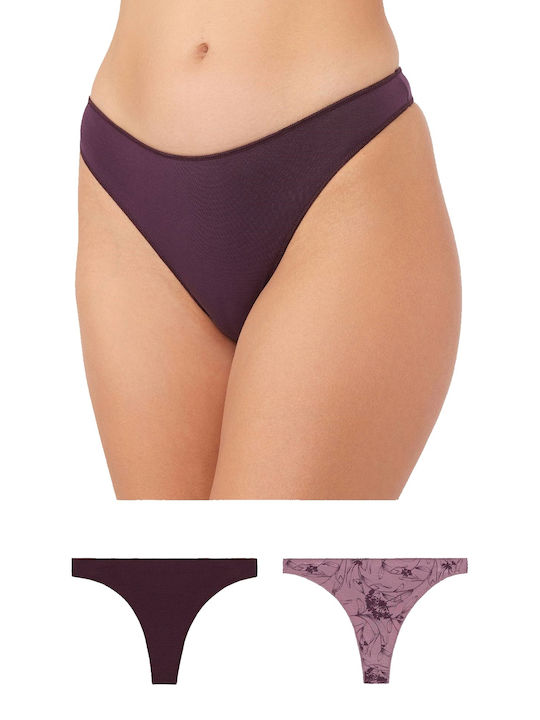 Minerva Fimelle Women's String 2Pack Damask-violet