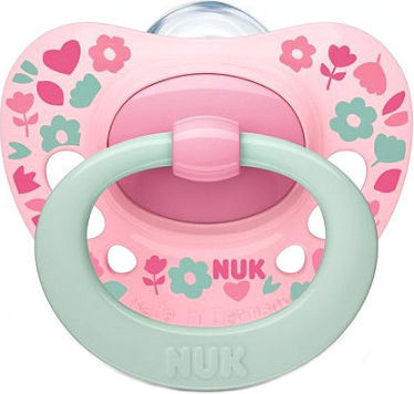 Nuk Orthodontic Pacifier Silicone Signature Flowers Pink for 6-18 months 1pcs