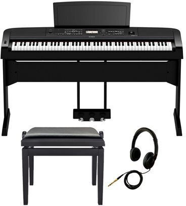 Yamaha Ключова дума DGX-670B с 88 Претеглени Клавиши с Поставка, Слушалки, Табуретка и Пюпитър Черен