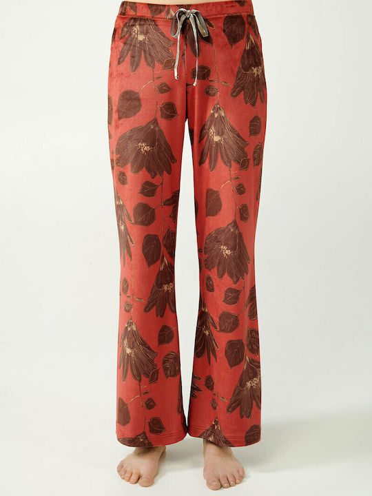 Women's Fabric Trousers Floral Red Nova