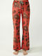 Women's Fabric Trousers Floral Red Nova