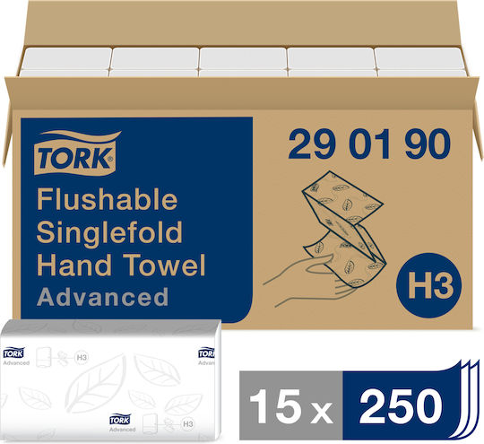 Χειροπετσέτα Λευκή 2φυλλη V-fold Zig Zag 23x23cm Υδατοδιαλυτή 15x250τεμ Tork Singlefold Advanced 290190