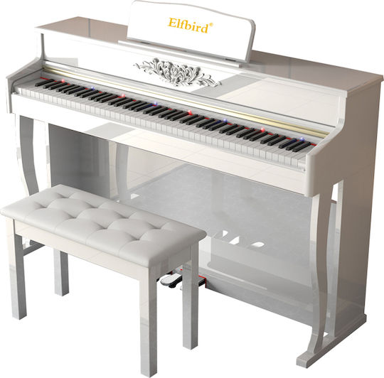 Elfbird Електрически Изправен Пиано BL-600 Комплект с 88 Динамичен Клавиши Вградени говорители и Свързване със Слушалки Бял