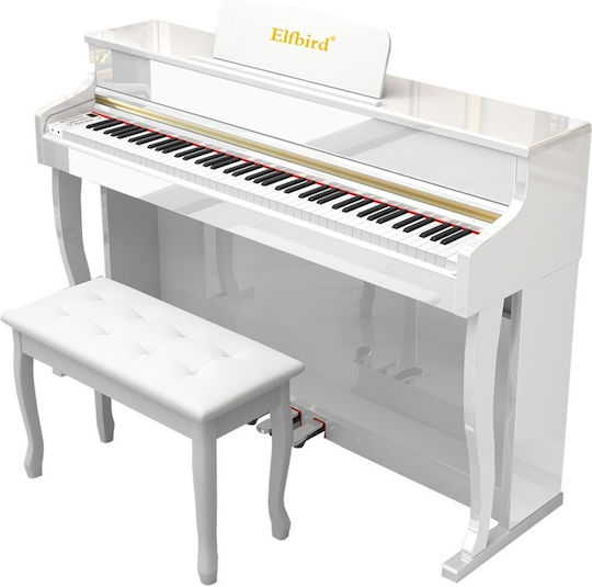 Elfbird Elektrisch Aufrecht Klavier BL-8807 Set mit 88 Dynamisch Tasten Eingebaute Lautsprecher und Anschluss an Kopfhörer Weiß