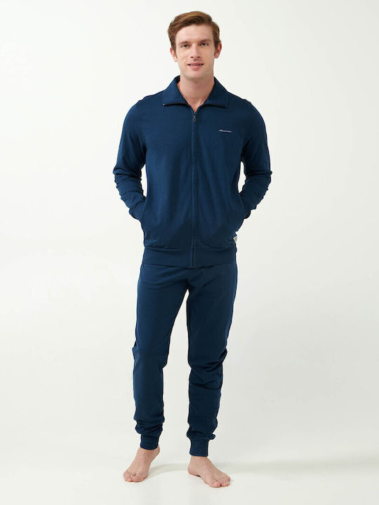 Vamp Χειμερινό Ανδρικό Παντελόνι Πιτζάμας Fleece Blue Caviar
