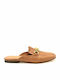 Leather Mules with Heel in Tabac Brown Color