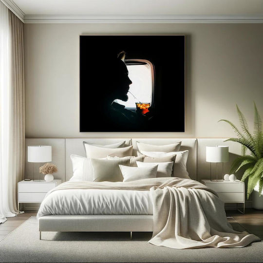 Painting Silhouette A Man Drinking On An Airplane 110x110