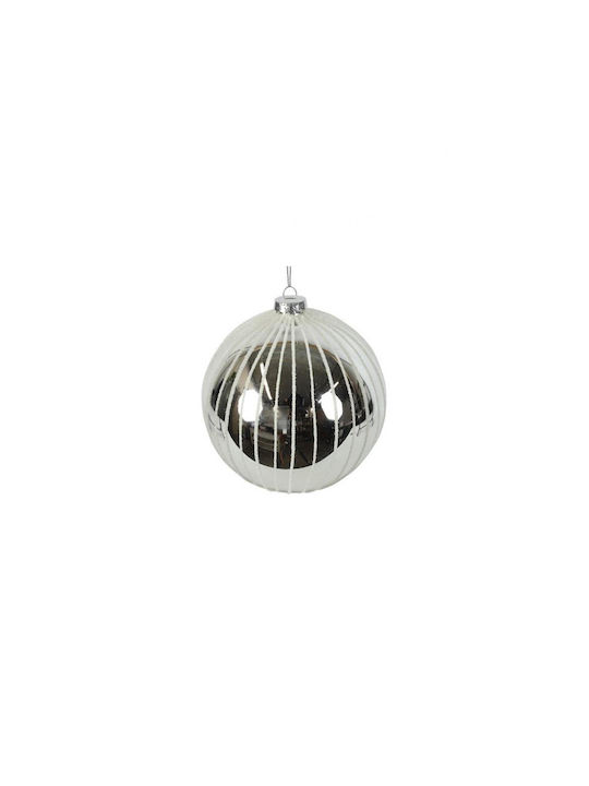 Silver Glass Ball with Stripes Ø10cm