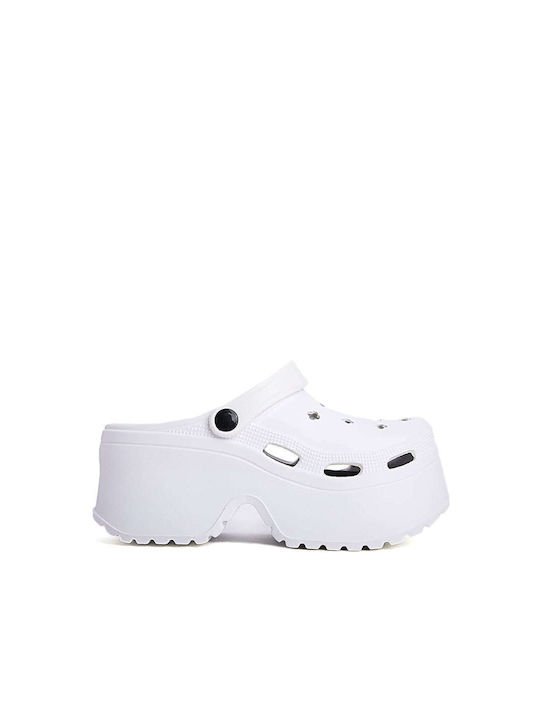 High Perforated Clogs Chunky Sole White