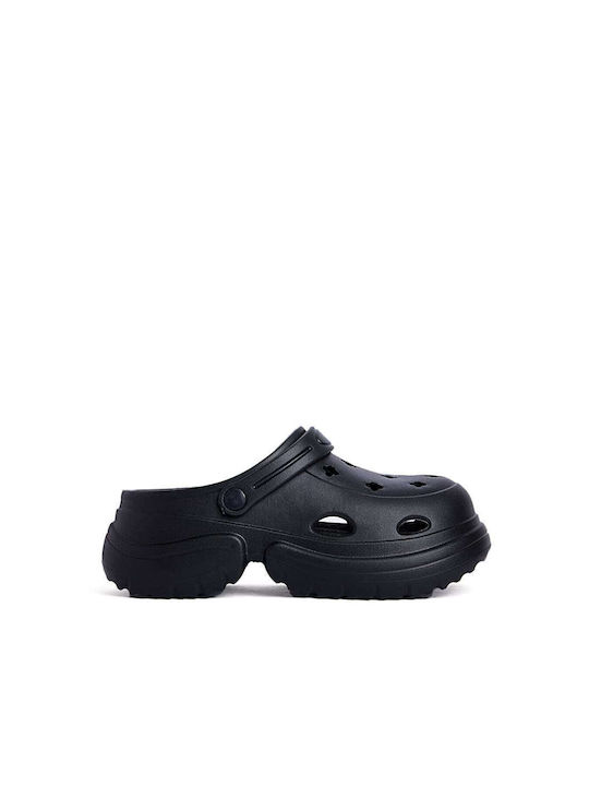 High Perforated Clogs with Lug Sole Black