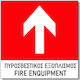 Adhesive Sign 15x15cm "Firefighting Equipment Upstairs" Red White 3mm PVC