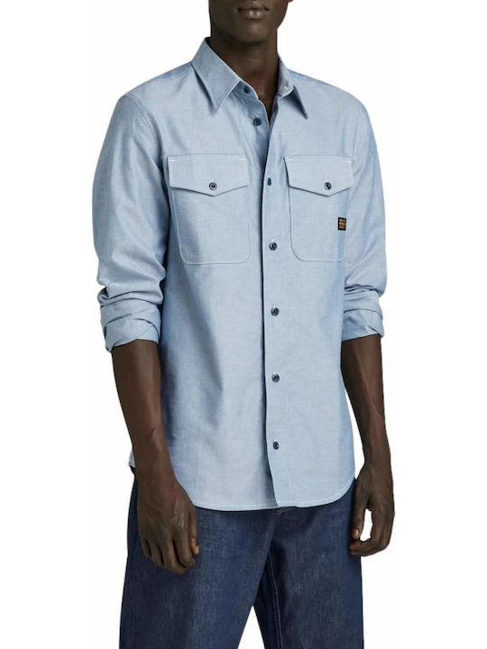 Marine Langärmlig Baumwolle Hemd Light Blue
