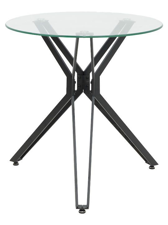 Dezous Round Table with Glass Surface Black 70x70x75cm