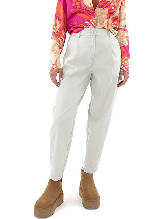 Damen Stoffhose mit Gummiband in Baggy Bein Stil in Beige