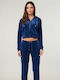 Madison Cropped Women's Sweatshirt Jacket Velvet Hooded Blue Depths
